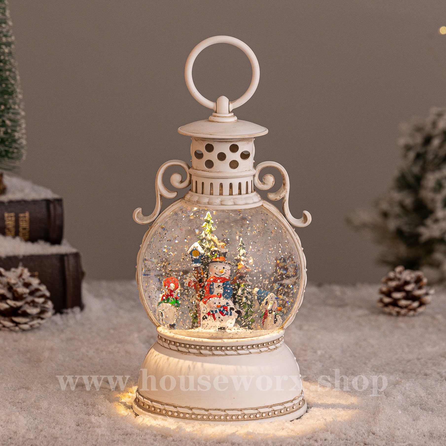 Jester christmas snow globe 360 degree rotating snowman