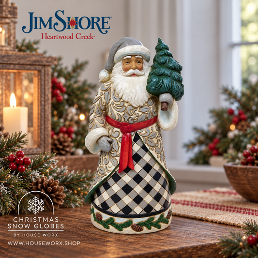 Jim Shore Heartwood Creek - Santa with Black & White Skirt Holding Tree