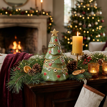 Large Green Ceramic Christmas Tree Tealight Holder 21cm