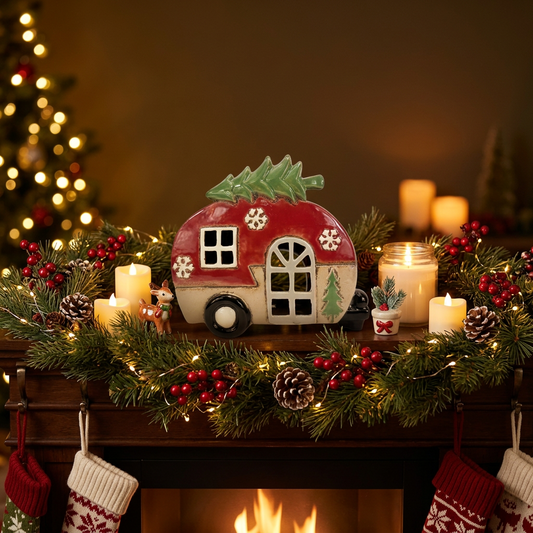 Red Ceramic Christmas Caravan Tealight Holder 17.5cm