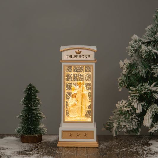 telephone booth Christmas snow globe nativity