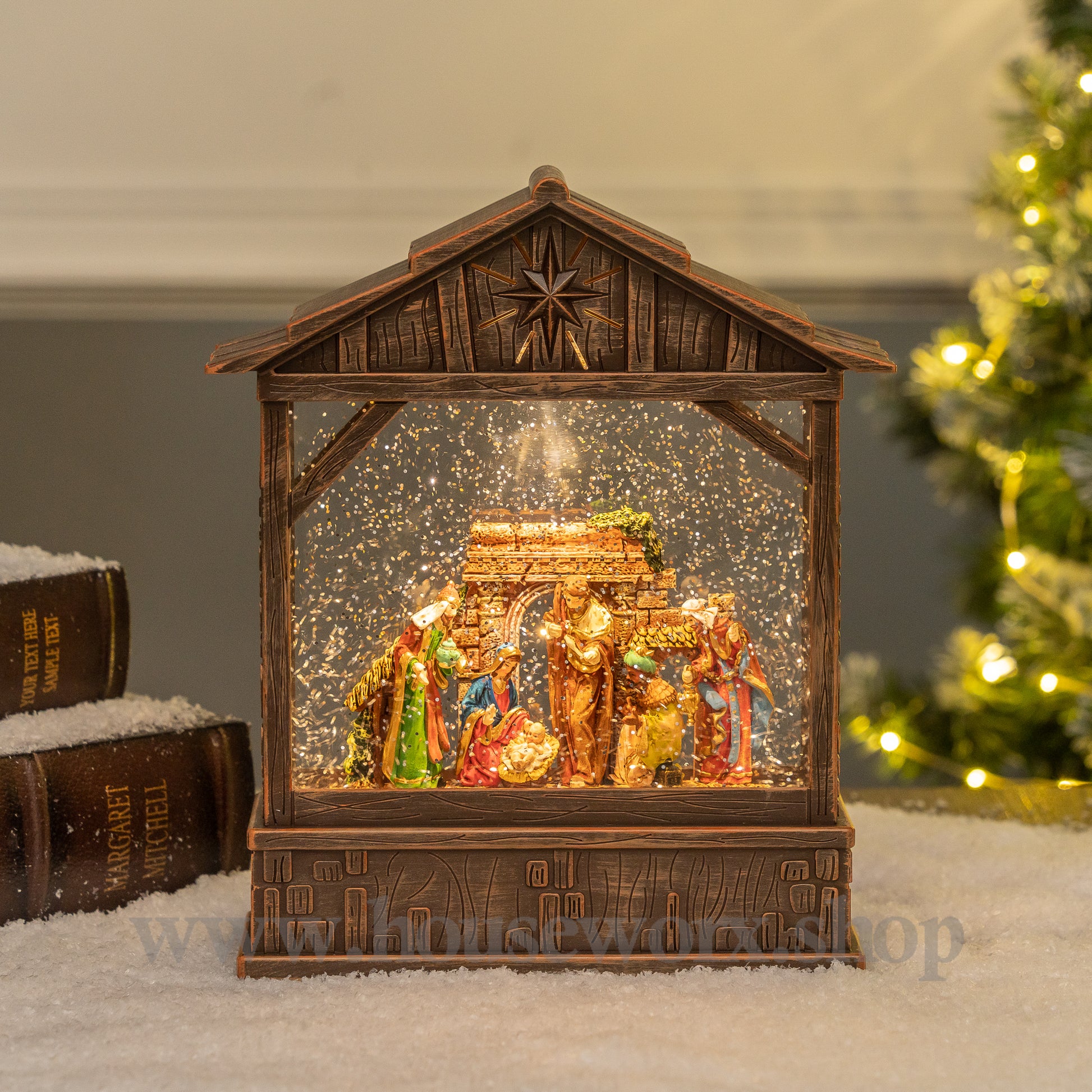 Manger christmas snow globe collection bronze