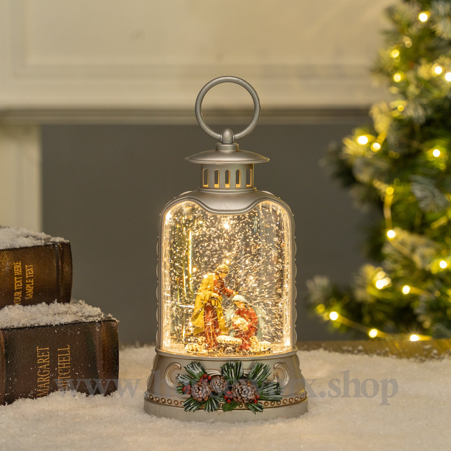 Ornate bell collection snow globe nativity 1