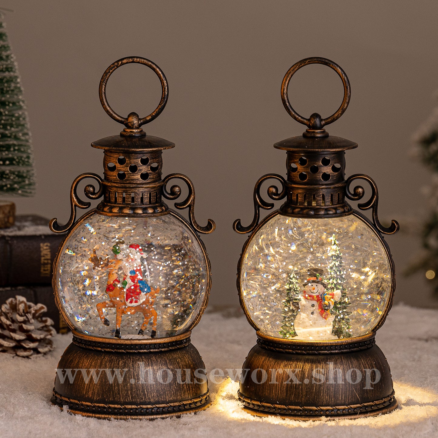 Palace snowman and santa christmas snow globe front
