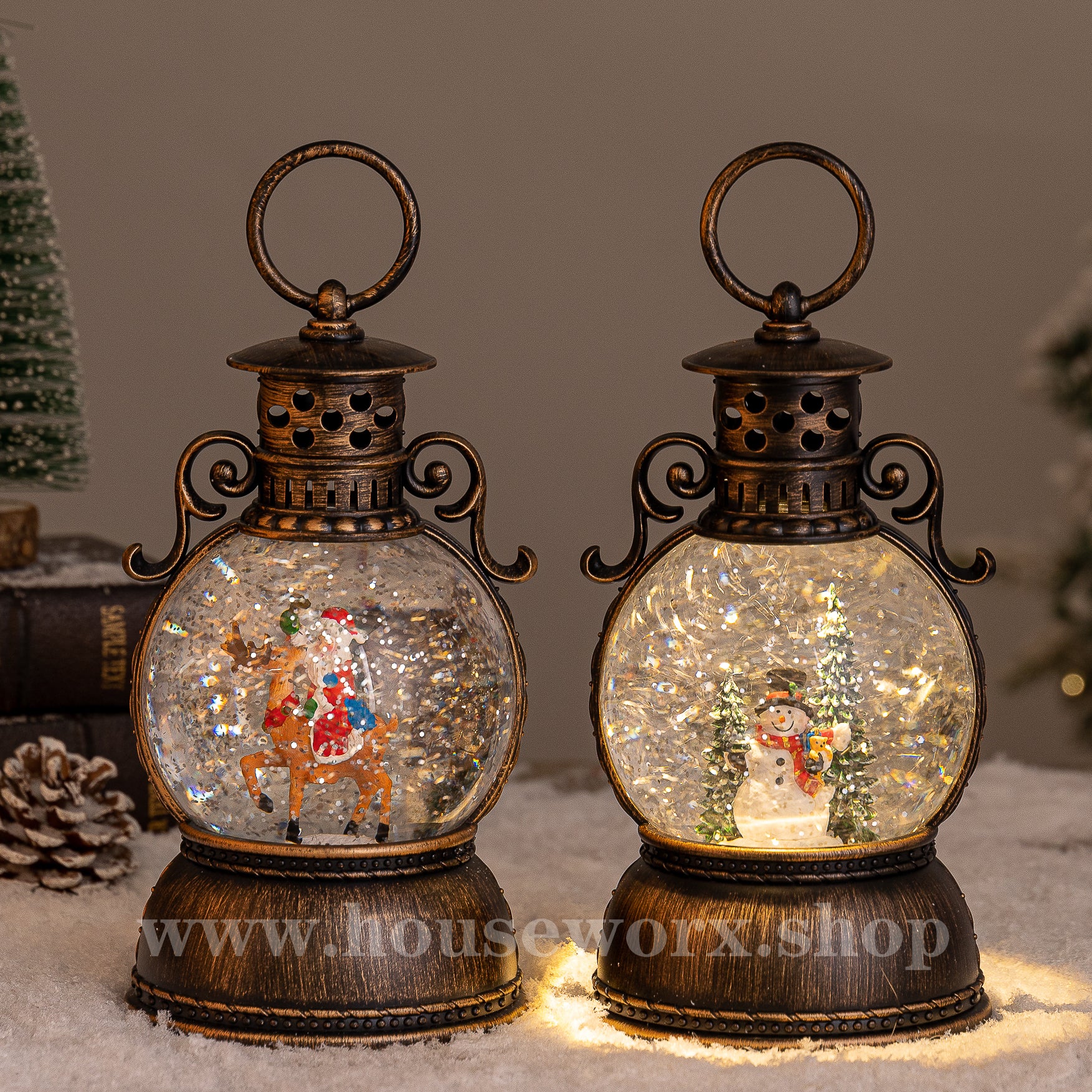 Palace snowman and santa christmas snow globe front