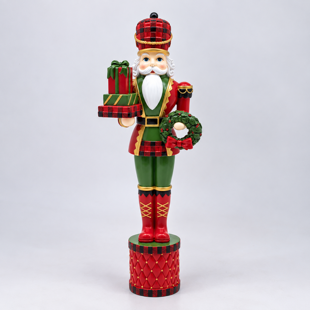 Tartan Gift & Wreath Nutcracker Figurine