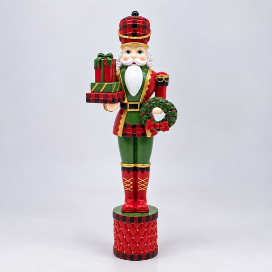 Tartan Gift & Wreath Nutcracker Figurine