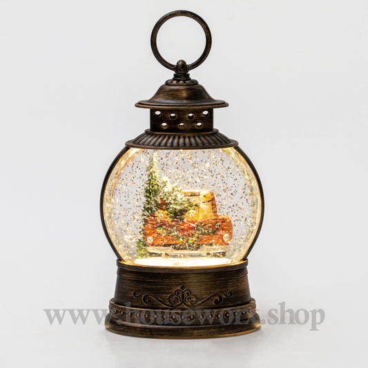 Decorative lantern with a snow globe effect on a white background puppies interior