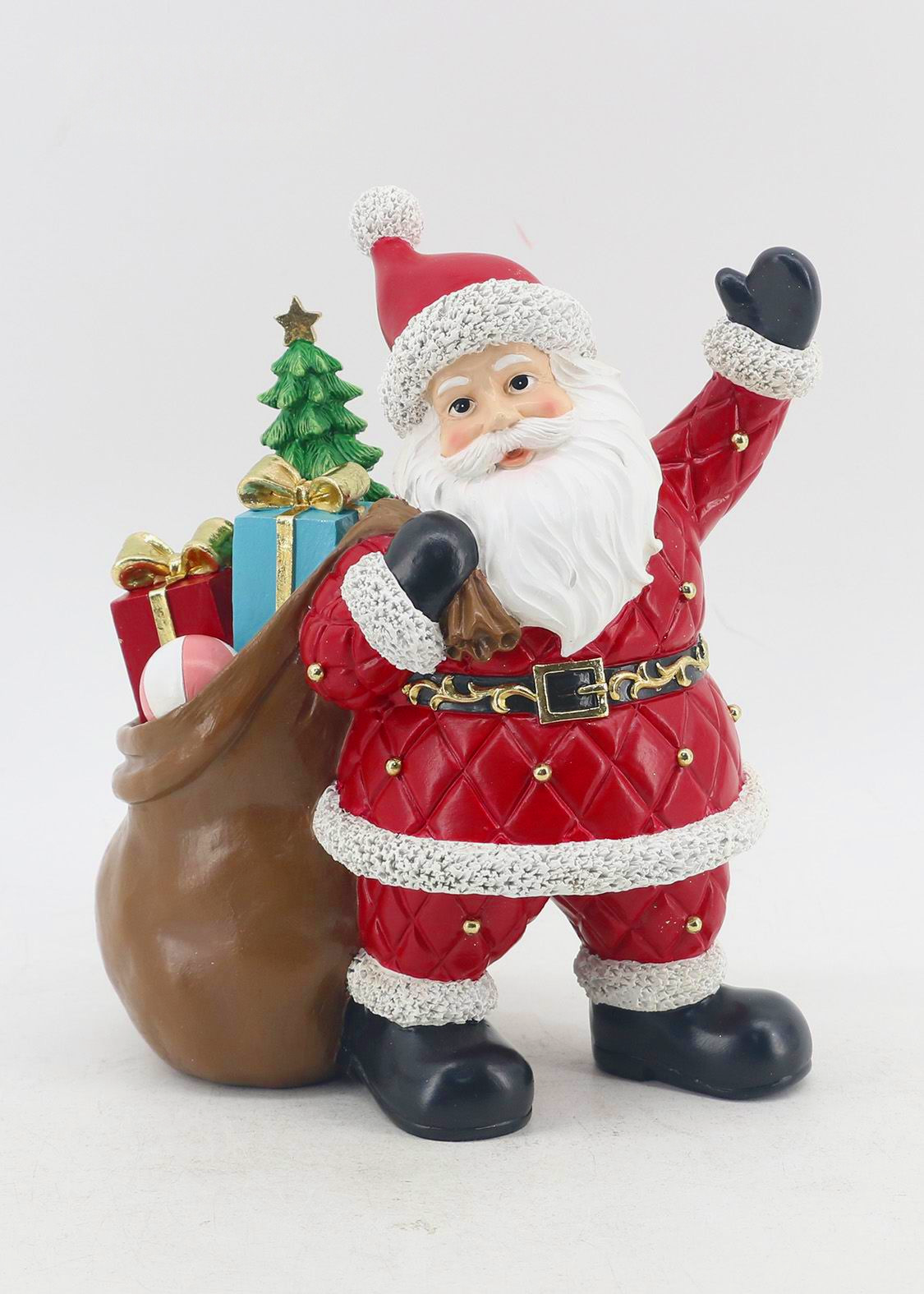 Quilted Suit Waving Santa Figurine