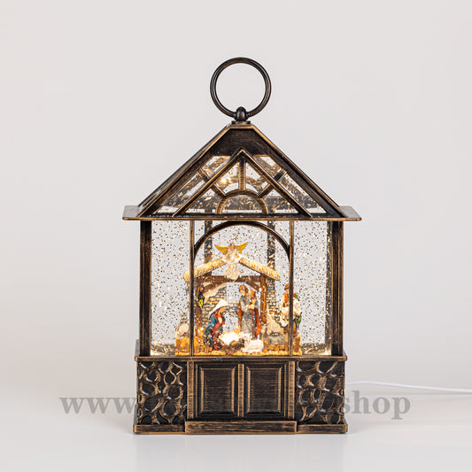 Stable christmas snow globe nativity front