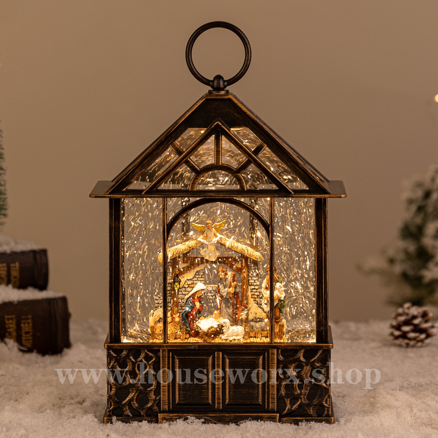 Stable christmas snow globe nativity