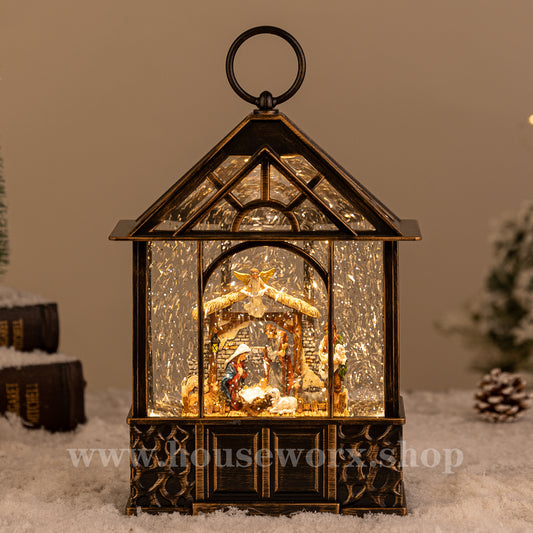 Stable christmas snow globe nativity