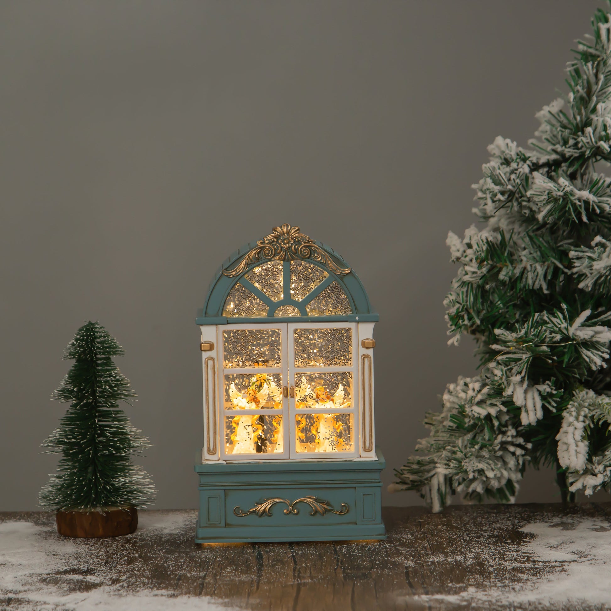 Window globe christmas snow globe angel closed