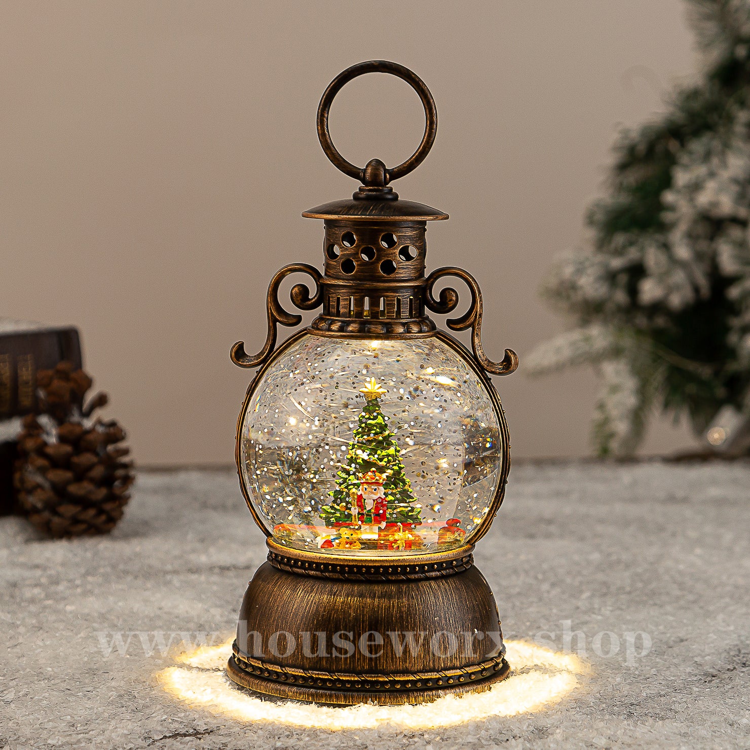 jester camp lantern christmas snowglobe 360 degree rotating feature nutcracker christmas tree
