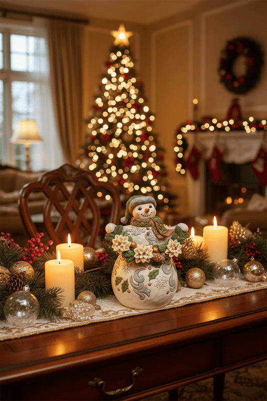 Jim Shore Heartwood Creek - Snowman Poinsettia Garland - PRE-ORDER - Christmas Snow Globes by House worX