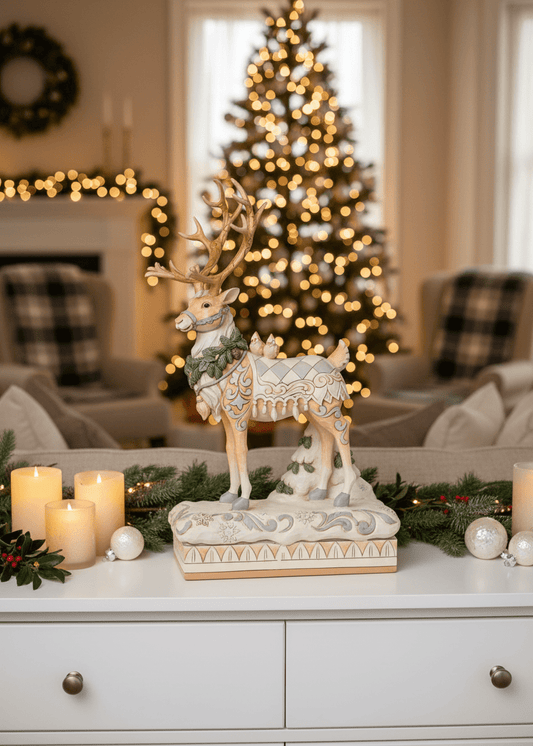 Jim Shore White Woodland - Reindeer Centerpiece - Christmas Snow Globes by House worX