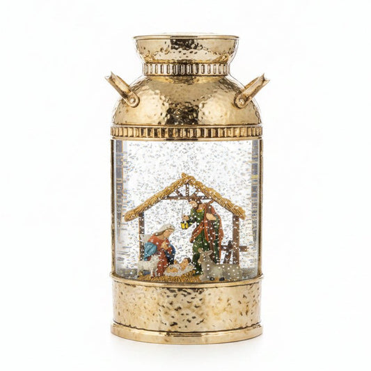 Milk Pail - Nativity Silver/Gold - BUBBLE WRAPPED - Christmas Snow Globes by House worX