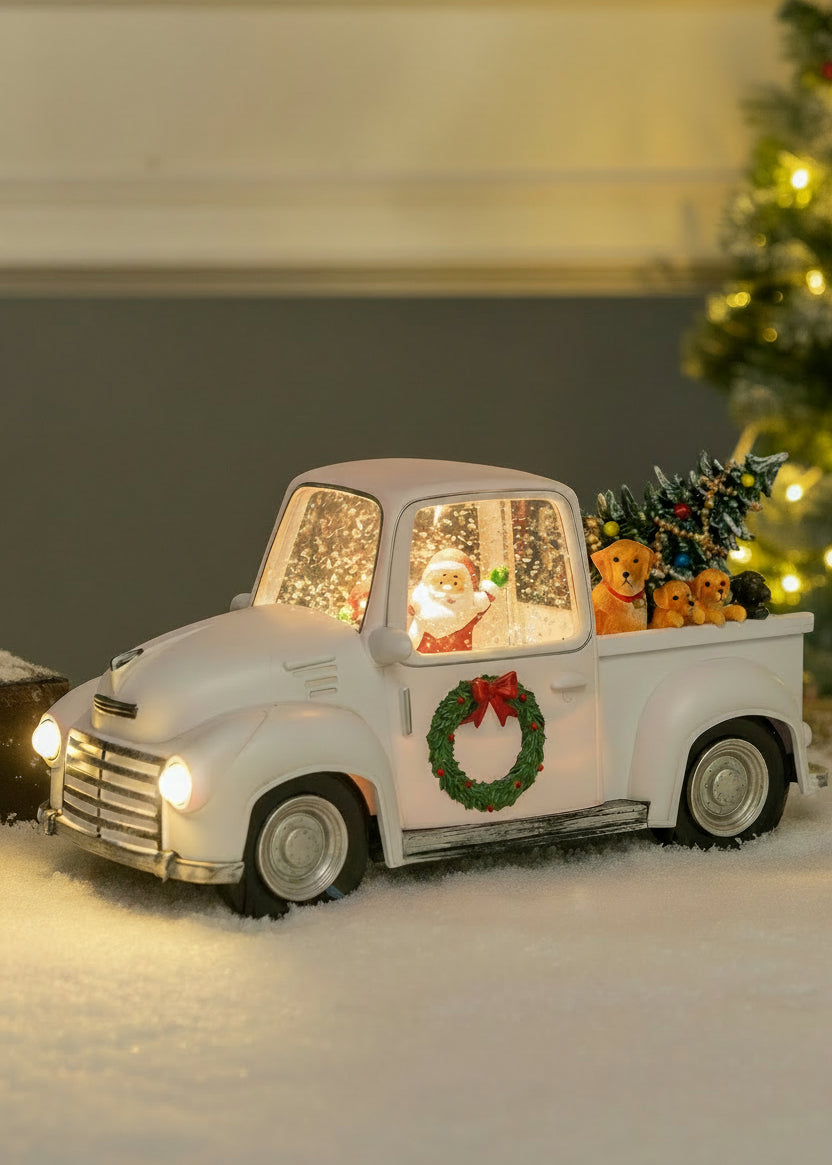 Pickup Truck - White - Christmas Snow Globes by House worX
