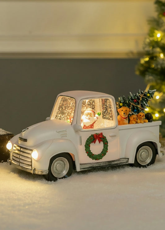 Pickup Truck - White - Christmas Snow Globes by House worX