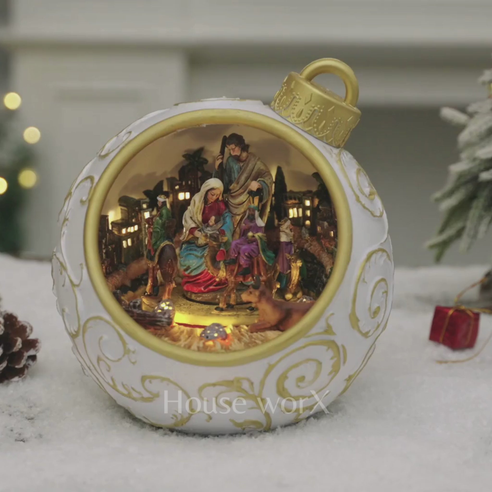 large nativity bauble video