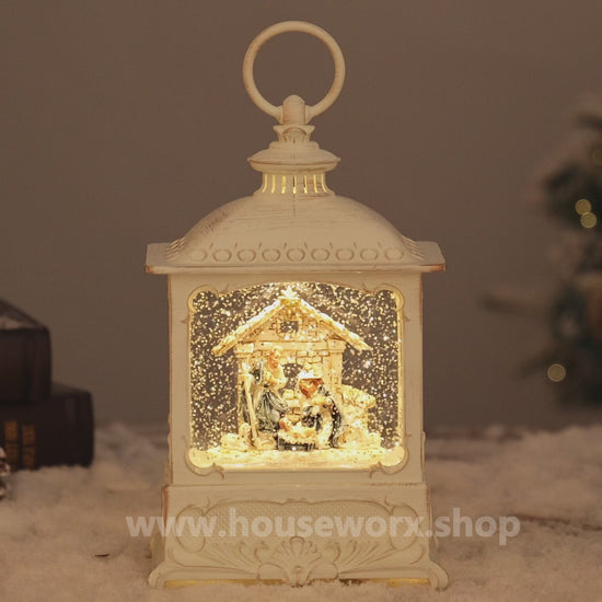 European christmas snow globe nativity video