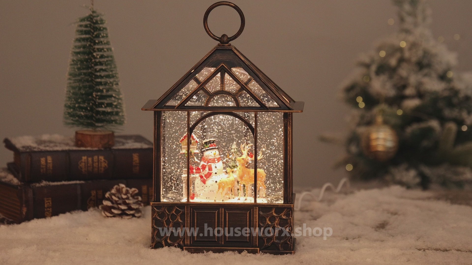 stable christmas snow globe santa video
