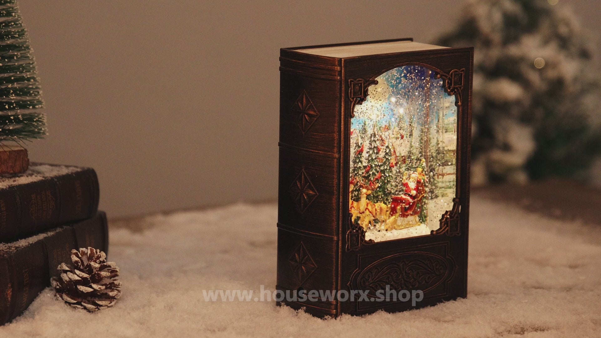 book christmas snow globe santa video