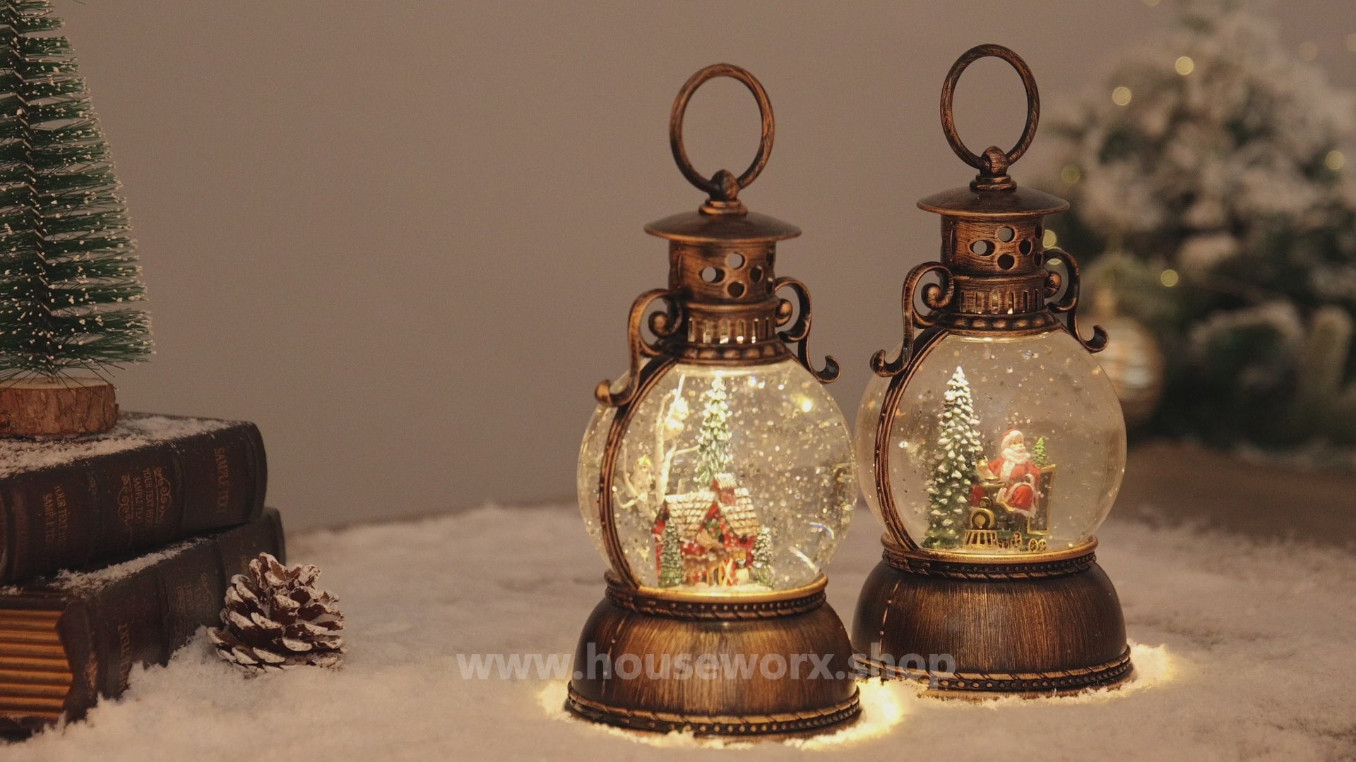 Court christmas snow globe santa and sleigh and house video