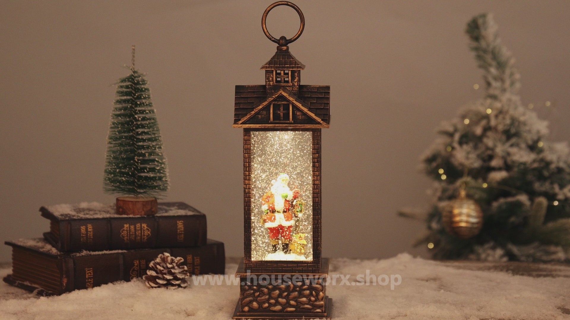 House christmas snow globes santa video