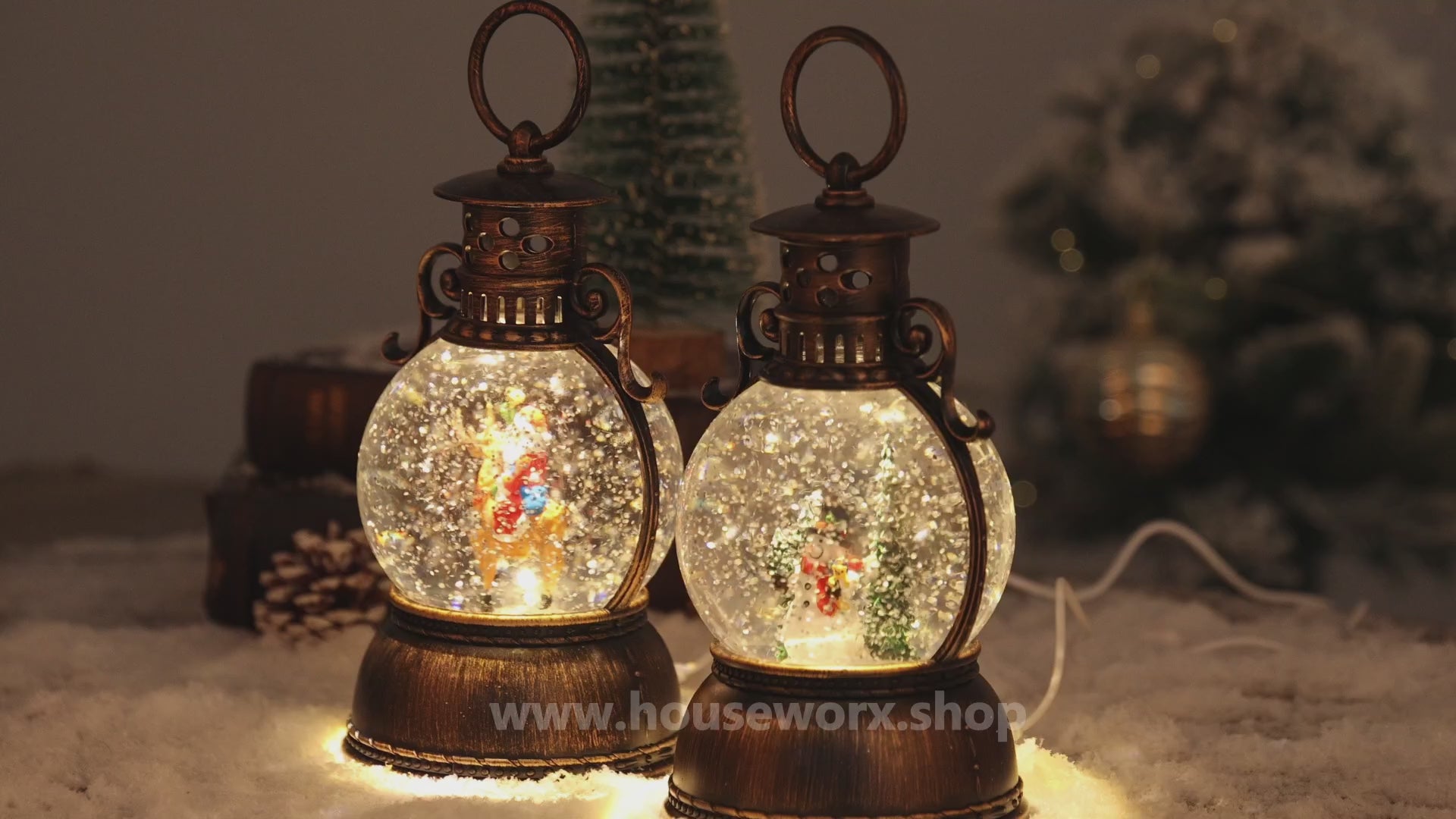 Palace santa and reindeer christmas snow globe snowman video