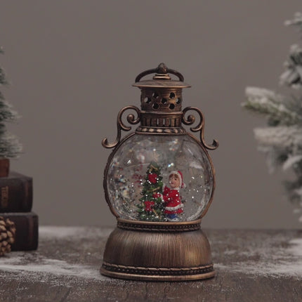 Vintage camp lantern christmas snow globe  child/christmas tree vdeo