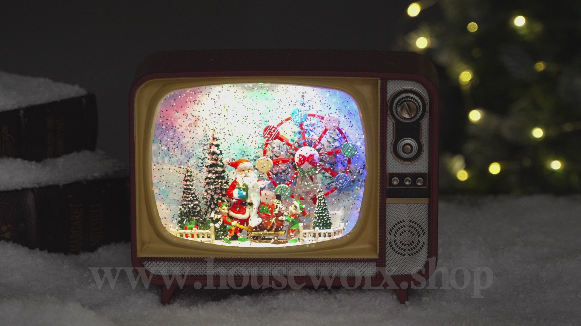 Retro Television Ferris wheel christmas snow globe video