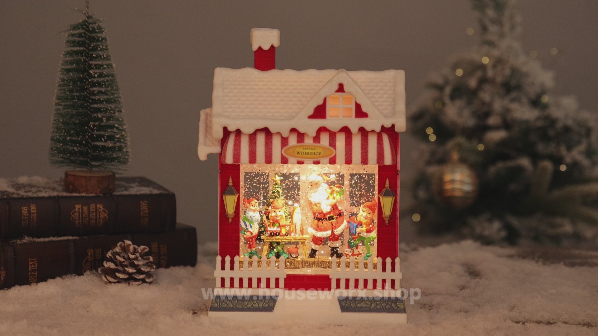 santas workshop christmas snow globe video