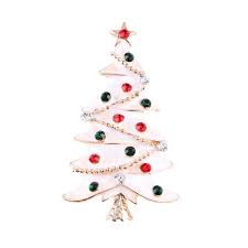 Decorative Christmas tree with red and green ornaments on a white background brooch