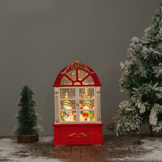 window globe christmas snow globe snowman closed