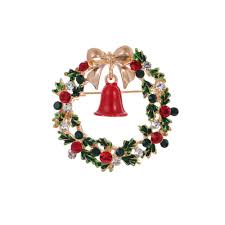Decorative wreath with flowers and a red bell on a white background