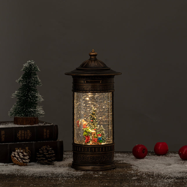 Post box christmas snow globe elf front view